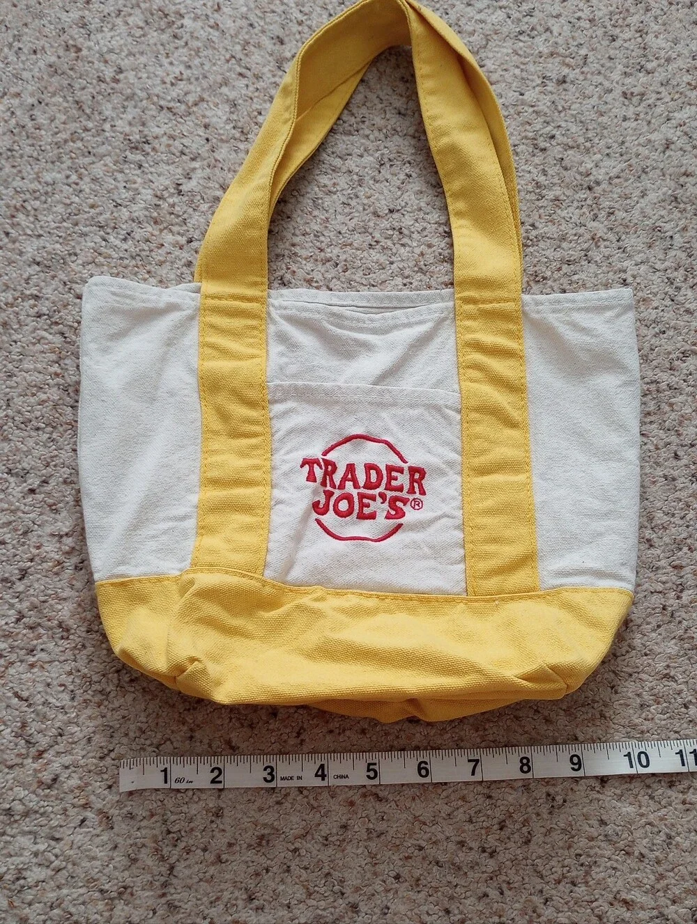 Trader Joes Small Tote Bag Yellow & Cream
